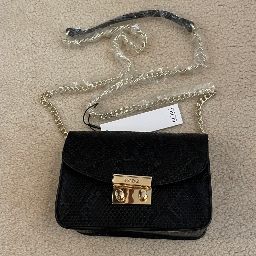 BCBG Black Crossbody Bag with Gold Chain